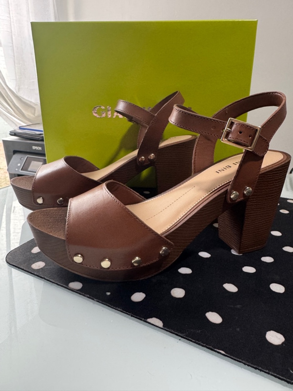 Gianni Bini Brown Leather Platform Sandals